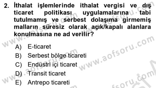 Dış Ticarete Giriş Dersi 2021 - 2022 Yılı (Final) Dönem Sonu Sınavı 2. Soru