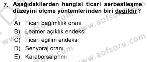 Dış Ticarete Giriş Dersi 2021 - 2022 Yılı (Final) Dönem Sonu Sınavı 7. Soru