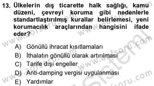 Dış Ticarete Giriş Dersi 2021 - 2022 Yılı Yaz Okulu Sınavı 13. Soru