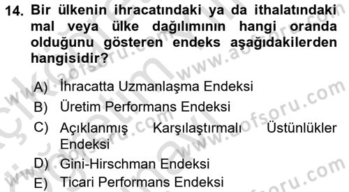 Dış Ticarete Giriş Dersi 2021 - 2022 Yılı Yaz Okulu Sınavı 14. Soru