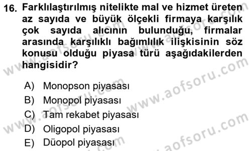 Dış Ticarete Giriş Dersi 2021 - 2022 Yılı Yaz Okulu Sınavı 16. Soru