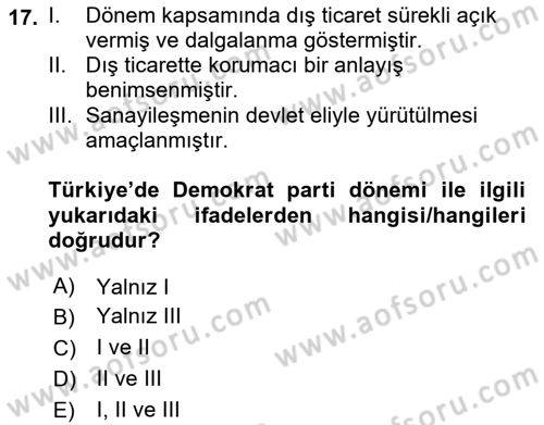 Dış Ticarete Giriş Dersi 2021 - 2022 Yılı Yaz Okulu Sınavı 17. Soru