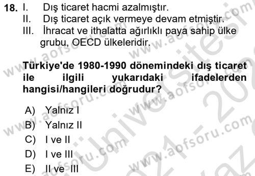 Dış Ticarete Giriş Dersi 2021 - 2022 Yılı Yaz Okulu Sınavı 18. Soru