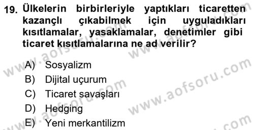 Dış Ticarete Giriş Dersi 2021 - 2022 Yılı Yaz Okulu Sınavı 19. Soru