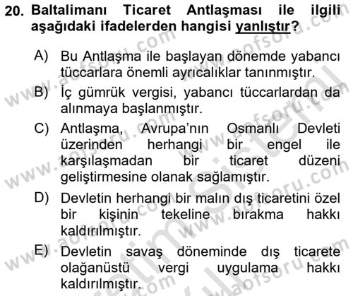 Dış Ticarete Giriş Dersi 2021 - 2022 Yılı Yaz Okulu Sınavı 20. Soru