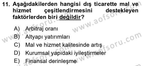 Dış Ticarete Giriş Dersi 2022 - 2023 Yılı Yaz Okulu Sınavı 11. Soru