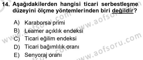 Dış Ticarete Giriş Dersi 2022 - 2023 Yılı Yaz Okulu Sınavı 14. Soru