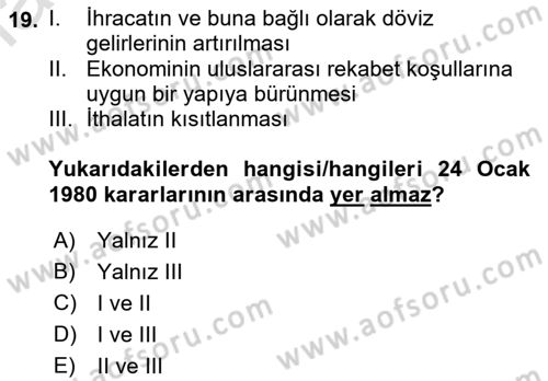 Dış Ticarete Giriş Dersi 2022 - 2023 Yılı Yaz Okulu Sınavı 19. Soru