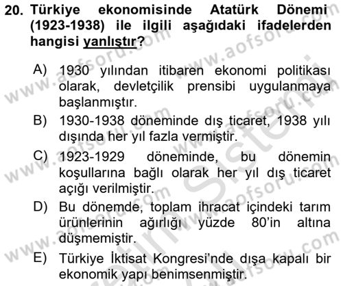 Dış Ticarete Giriş Dersi 2022 - 2023 Yılı Yaz Okulu Sınavı 20. Soru