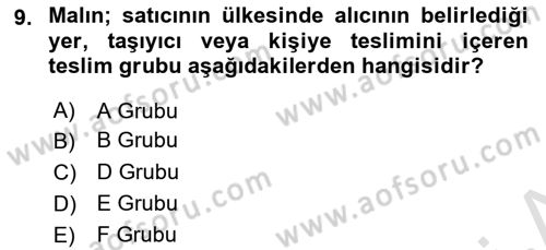 Dış Ticarete Giriş Dersi 2022 - 2023 Yılı Yaz Okulu Sınavı 9. Soru