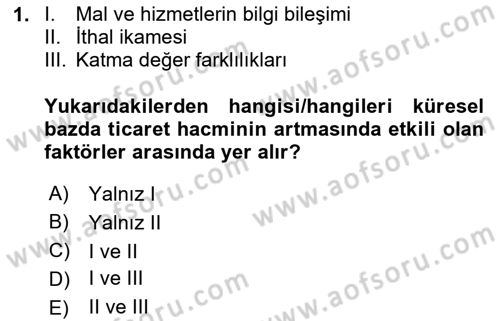 Dış Ticarete Giriş Dersi 2023 - 2024 Yılı Yaz Okulu Sınav Soruları 1. Soru