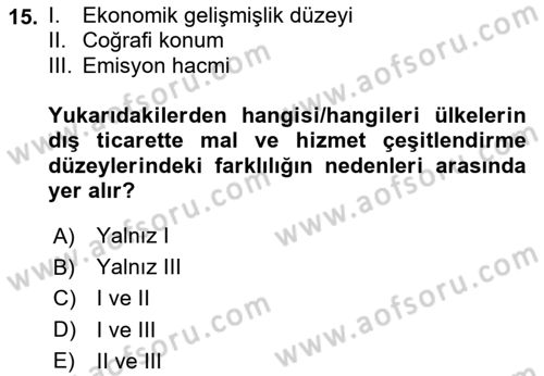Dış Ticarete Giriş Dersi 2023 - 2024 Yılı Yaz Okulu Sınav Soruları 15. Soru