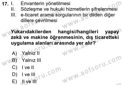 Dış Ticarete Giriş Dersi 2023 - 2024 Yılı Yaz Okulu Sınav Soruları 17. Soru