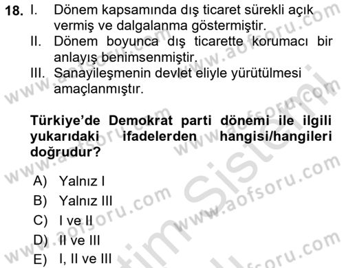 Dış Ticarete Giriş Dersi 2023 - 2024 Yılı Yaz Okulu Sınav Soruları 18. Soru