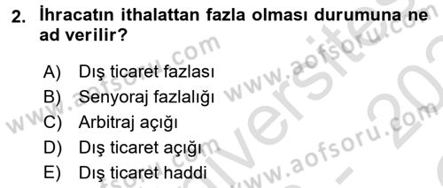Dış Ticarete Giriş Dersi 2023 - 2024 Yılı Yaz Okulu Sınav Soruları 2. Soru