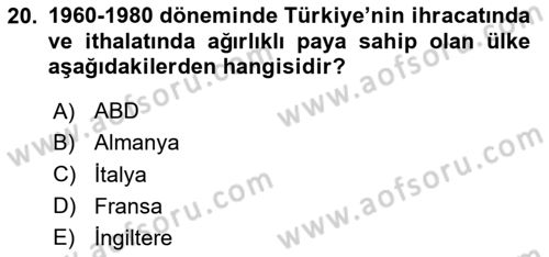 Dış Ticarete Giriş Dersi 2023 - 2024 Yılı Yaz Okulu Sınav Soruları 20. Soru