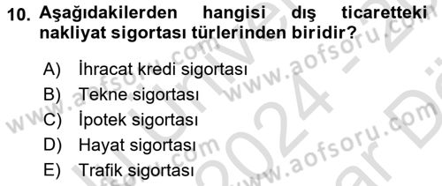 Dış Ticarete Giriş Dersi 2024 - 2025 Yılı (Vize) Ara Sınav Soruları 10. Soru