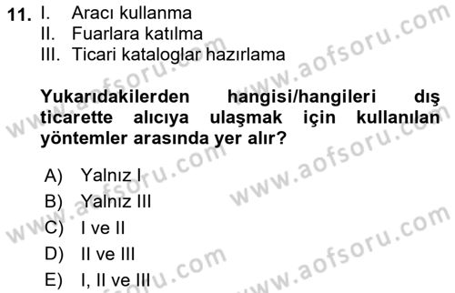 Dış Ticarete Giriş Dersi 2024 - 2025 Yılı (Vize) Ara Sınav Soruları 11. Soru