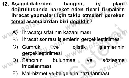 Dış Ticarete Giriş Dersi 2024 - 2025 Yılı (Vize) Ara Sınav Soruları 12. Soru