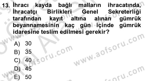 Dış Ticarete Giriş Dersi 2024 - 2025 Yılı (Vize) Ara Sınav Soruları 13. Soru