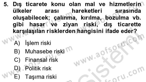 Dış Ticarete Giriş Dersi 2024 - 2025 Yılı (Vize) Ara Sınav Soruları 5. Soru