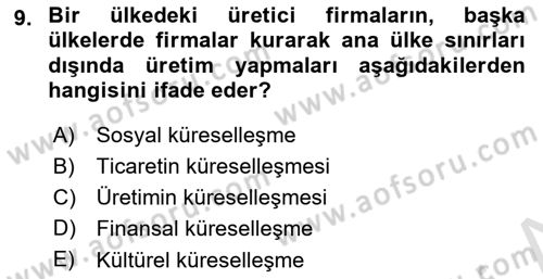 Dış Ticarete Giriş Dersi 2024 - 2025 Yılı (Vize) Ara Sınav Soruları 9. Soru