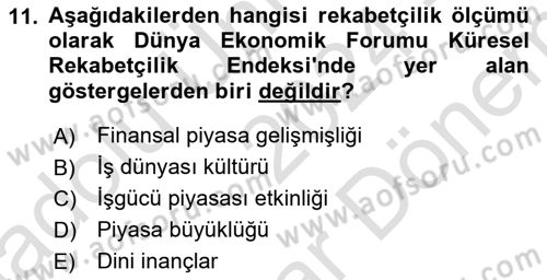Dış Ticarete Giriş Dersi 2024 - 2025 Yılı (Final) Dönem Sonu Sınav Soruları 11. Soru
