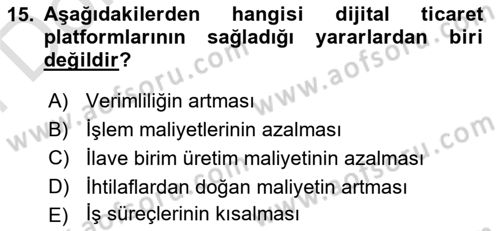 Dış Ticarete Giriş Dersi 2024 - 2025 Yılı (Final) Dönem Sonu Sınav Soruları 15. Soru