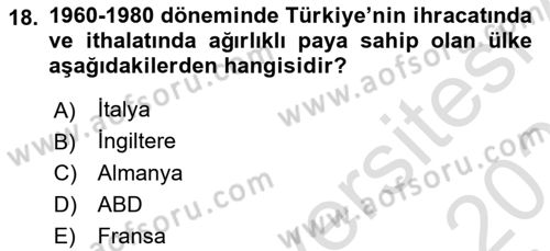 Dış Ticarete Giriş Dersi 2024 - 2025 Yılı (Final) Dönem Sonu Sınav Soruları 18. Soru