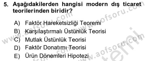 Dış Ticarete Giriş Dersi 2024 - 2025 Yılı (Final) Dönem Sonu Sınav Soruları 5. Soru