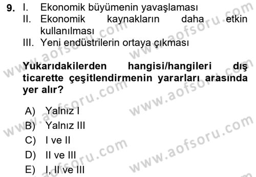 Dış Ticarete Giriş Dersi 2024 - 2025 Yılı (Final) Dönem Sonu Sınav Soruları 9. Soru