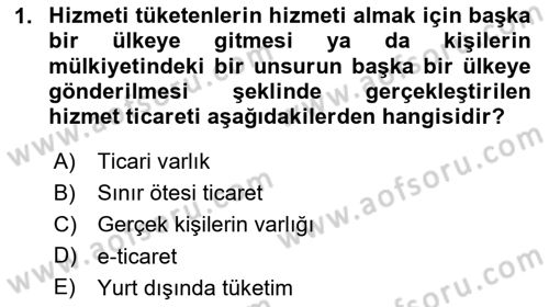 Dış Ticarete Giriş Dersi 2024 - 2025 Yılı Yaz Okulu Sınav Soruları 1. Soru