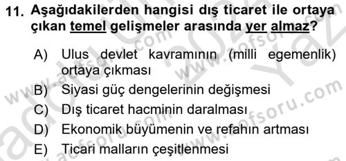 Dış Ticarete Giriş Dersi 2024 - 2025 Yılı Yaz Okulu Sınav Soruları 11. Soru