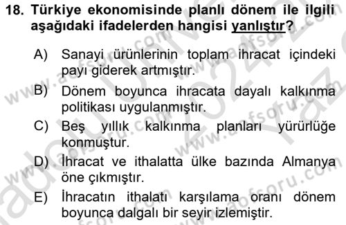 Dış Ticarete Giriş Dersi 2024 - 2025 Yılı Yaz Okulu Sınav Soruları 18. Soru