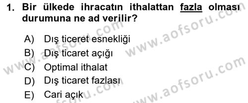 Dış Ticarete Giriş Dersi 2025 - 2026 Yılı (Final) Dönem Sonu Sınav Soruları 1. Soru