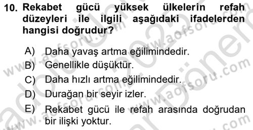 Dış Ticarete Giriş Dersi 2025 - 2026 Yılı (Final) Dönem Sonu Sınav Soruları 10. Soru