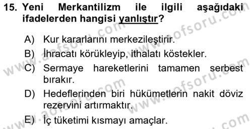 Dış Ticarete Giriş Dersi 2025 - 2026 Yılı (Final) Dönem Sonu Sınav Soruları 15. Soru