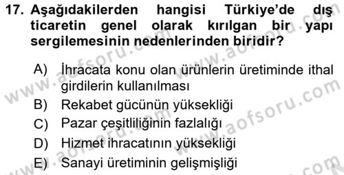 Dış Ticarete Giriş Dersi 2025 - 2026 Yılı (Final) Dönem Sonu Sınav Soruları 17. Soru
