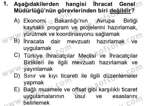 Dış Ticaretle İlgili Kurumlar ve Kuruluşlar Dersi 2012 - 2013 Yılı (Vize) Ara Sınav Soruları 1. Soru