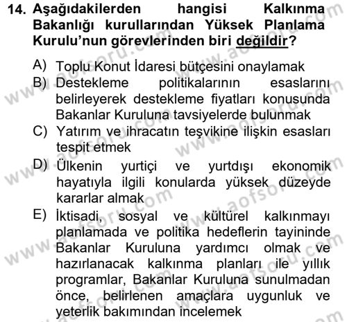 Dış Ticaretle İlgili Kurumlar ve Kuruluşlar Dersi 2012 - 2013 Yılı (Vize) Ara Sınav Soruları 14. Soru