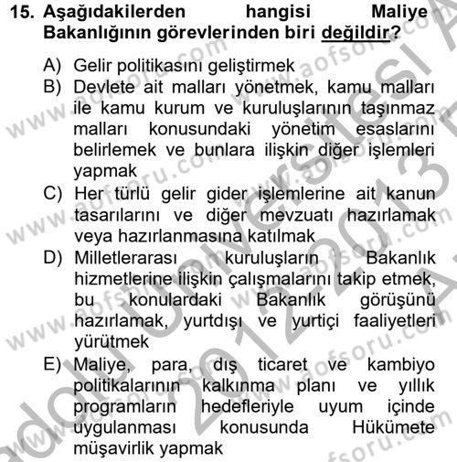 Dış Ticaretle İlgili Kurumlar ve Kuruluşlar Dersi 2012 - 2013 Yılı (Vize) Ara Sınav Soruları 15. Soru
