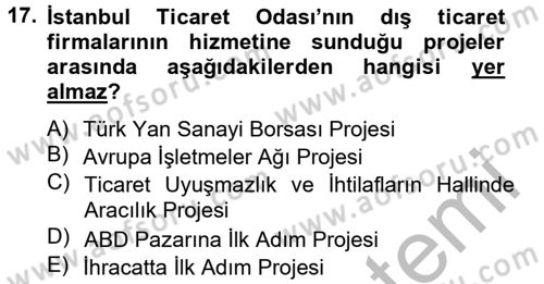 Dış Ticaretle İlgili Kurumlar ve Kuruluşlar Dersi 2012 - 2013 Yılı (Vize) Ara Sınav Soruları 17. Soru