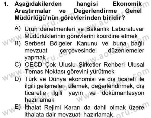 Dış Ticaretle İlgili Kurumlar ve Kuruluşlar Dersi 2013 - 2014 Yılı (Vize) Ara Sınav Soruları 1. Soru