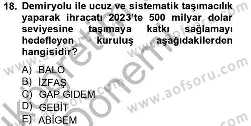 Dış Ticaretle İlgili Kurumlar ve Kuruluşlar Dersi 2013 - 2014 Yılı (Vize) Ara Sınav Soruları 18. Soru