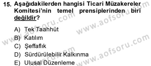 Dış Ticaretle İlgili Kurumlar ve Kuruluşlar Dersi 2013 - 2014 Yılı (Final) Dönem Sonu Sınav Soruları 15. Soru