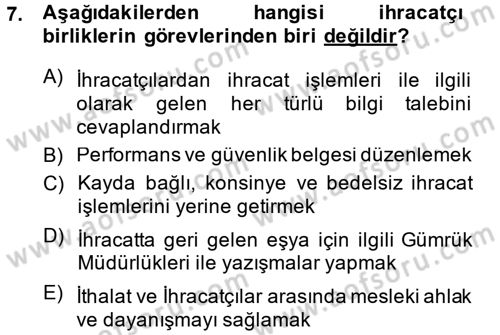 Dış Ticaretle İlgili Kurumlar ve Kuruluşlar Dersi 2013 - 2014 Yılı (Final) Dönem Sonu Sınav Soruları 7. Soru