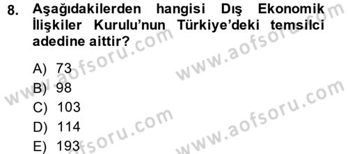 Dış Ticaretle İlgili Kurumlar ve Kuruluşlar Dersi 2013 - 2014 Yılı (Final) Dönem Sonu Sınav Soruları 8. Soru