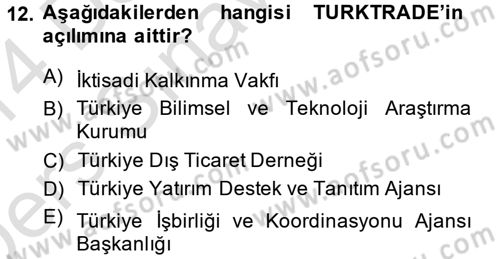 Dış Ticaretle İlgili Kurumlar ve Kuruluşlar Dersi 2013 - 2014 Yılı Tek Ders Sınav Soruları 12. Soru