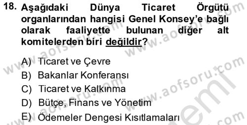 Dış Ticaretle İlgili Kurumlar ve Kuruluşlar Dersi 2013 - 2014 Yılı Tek Ders Sınav Soruları 18. Soru