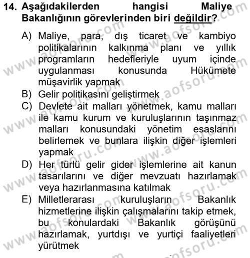 Dış Ticaretle İlgili Kurumlar ve Kuruluşlar Dersi 2014 - 2015 Yılı (Vize) Ara Sınav Soruları 14. Soru
